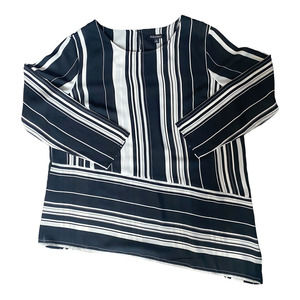 🛍️ Roz & Ali Black White Striped Blouse Womens Size XL